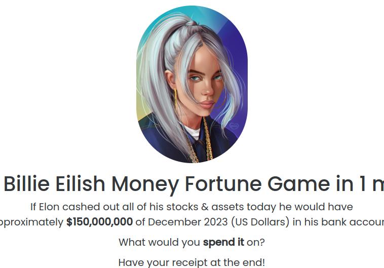 Play the game Spend Billie Eilish Money Game